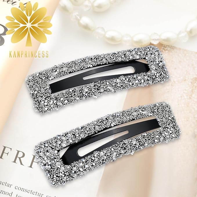 Rhinestone and Crystal Hair Clips 2-Pack, Sparkly Barrettes & Elegant Bling Accessories for Women & Girls(Set9)