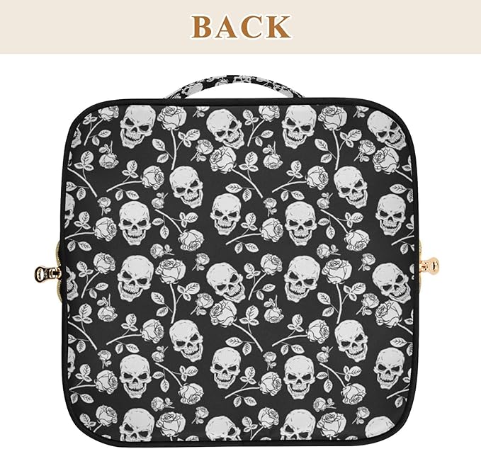 Makeup Organizer Bag, Skull with Rose Print Travel Makeup Bags Makeup Vanity Case Large Capacity Rhombus Cosmetic Toiletry Bag for Girl Women Ladies