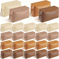 Chunful 24 Pcs Preppy Makeup Bag PU Leather Cosmetic Bag Bulk Makeup Plain Pouch Waterproof Toiletry Purse for Women Traveling Preppy Pencil Case Travel Purse Cosmetic (Brown Series)