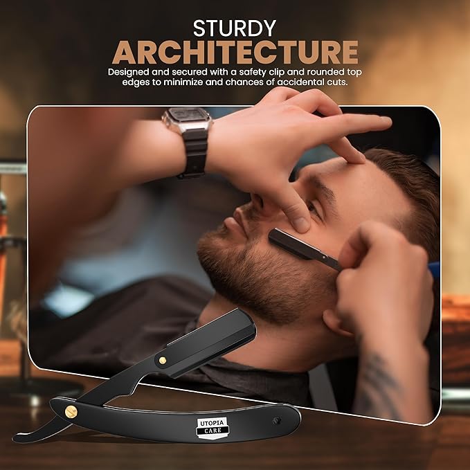Utopia Care Professional Straight Razor for Men, Barber Straight Edge Razor Safety with 100 Pack Blades, Black