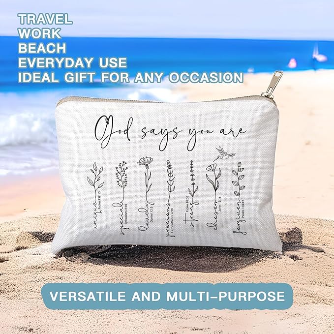 God Says You Are Cosmetic Bag, Christian Makeup Bag Bible Verse Floral Bible Verse Makeup Case for Women, Inspirational Cosmetic Bag, Sister Gifts, Affirmations Gifts (God says you are...)