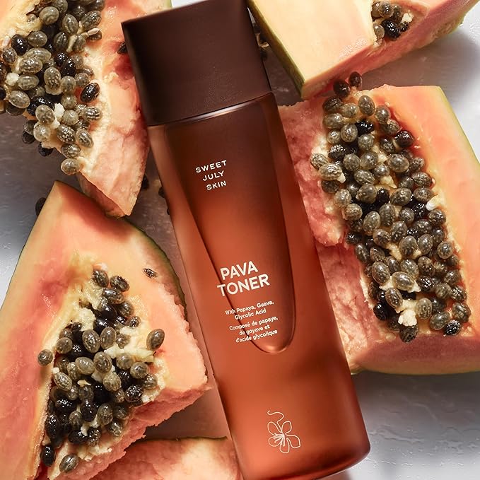SWEET JULY Skin Pava Toner, Skin Resurfarcing, Hydrating, Daily Facial Toner All Skin Types, Glycolic Acid, Papaya & Guava Extracts, Vegan, Clean, 5.1 fl oz