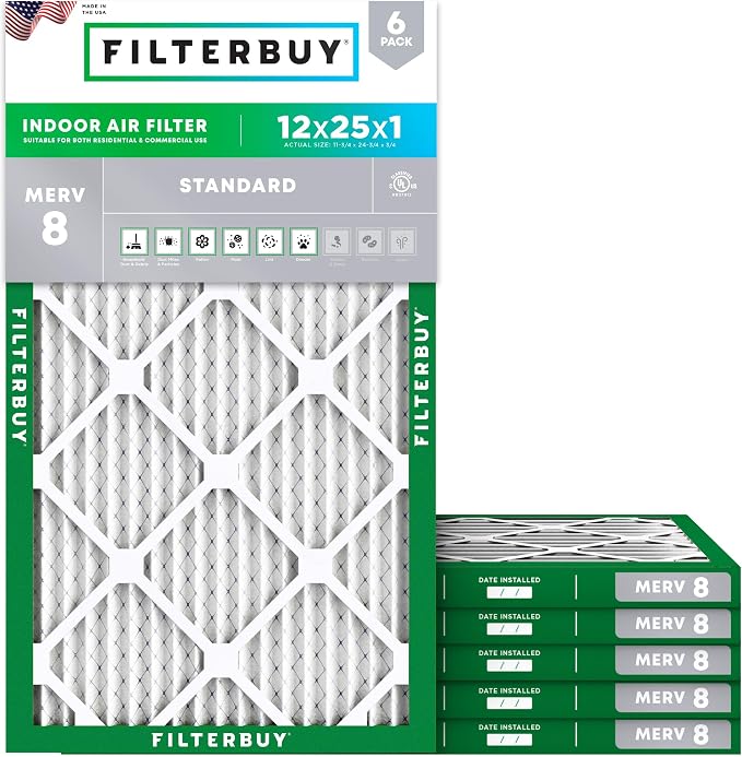 Filterbuy 12x25x1 Air Filter MERV 8 Essential Dust & Allergy Defense, by Filterbuy
