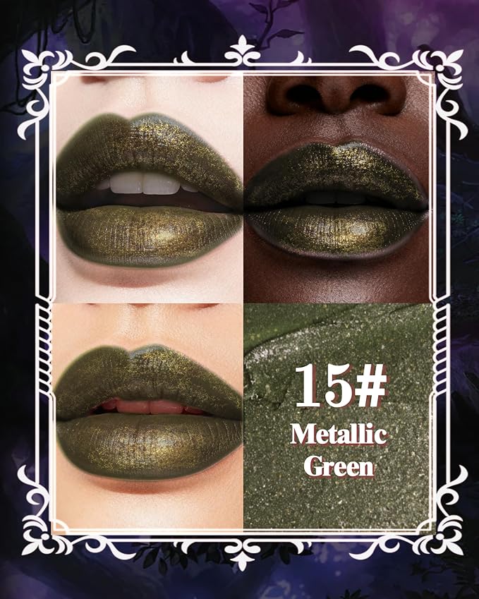 Glitter Metallic Shimmer Lipstick, Green Lipstick Long Lasting, Diamond High Pigmented Shiny Metallic Lip Stick, Non-sticky Sparkly Green Lipsticks for Women Christmas Makeup-15