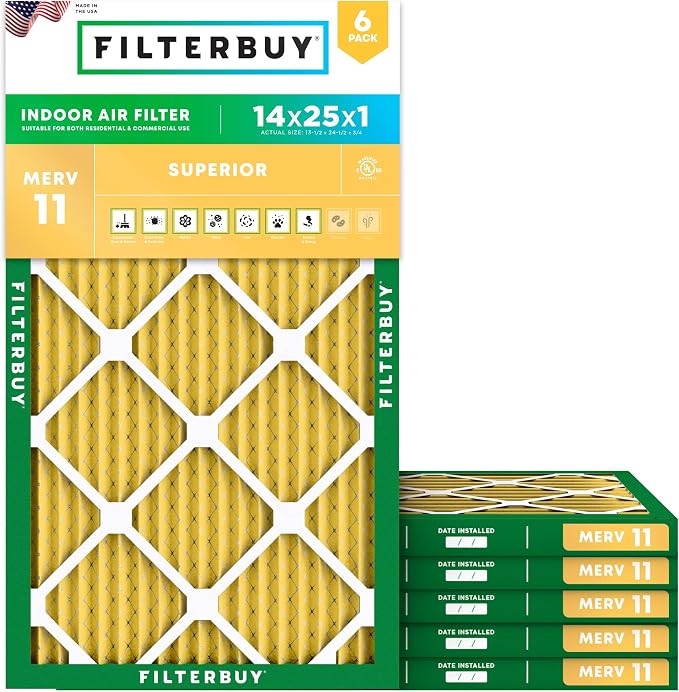 Filterbuy 14x25x1 Air Filter MERV 11 Superior Pet & Allergy Defense, by Filterbuy