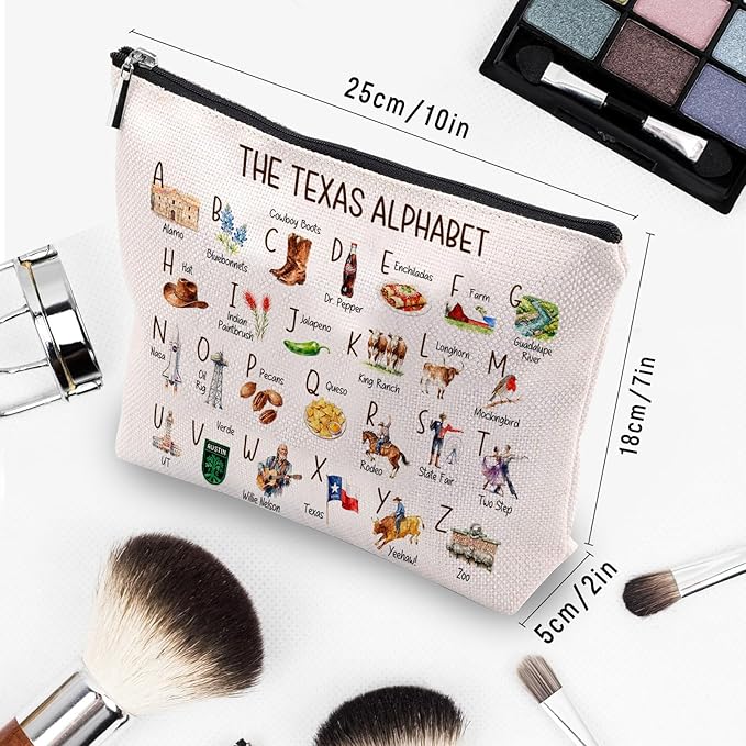 Cute Texas State Souvenirs Gift Makeup Bag Texas Themed Gifts for Women Alphabet Travel Cosmetic Bag Pouch