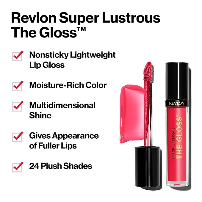 Revlon Super Lustrous Lip Gloss, Non-Sticky, Hydrating, High Shine Finish, 215 Super Natural, 0.13 oz
