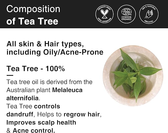 Soulflower Organic Tea Tree Essential Oil for Oily Skin & Itchy Scalp - Melaleuca Alternifolia - 100% Pure, Natural, Vegan, Cruelty Free, Aromatherapy, Diffusion, 30ml / 1 fl oz