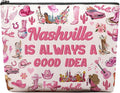 Nashville Travel Gifts Makeup Bag, Nashville Lover Accessories Souvenirs, Country Music Gifts for Traveller Women Friends, Birthday Bachelorette Party Favors Women Trip Cosmetic Bag Pouch