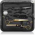 Hair Cutting Scissors Kit - 9 PCS Professional Haircut Scissors Set with Stainless Steel Straight and Thinning Shears for Home, Salon, and Barber Use (Black & Gold)