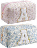 JOVAKIT Makeup Bag Cosmetic Bags for Women, Christmas Gifts for Girls Age 6-18, Alphabet Pink Floral Coquette Zipper Travel Makeup Pouch, Organizer Case Trendy Stuff (Pink+ Blue A)