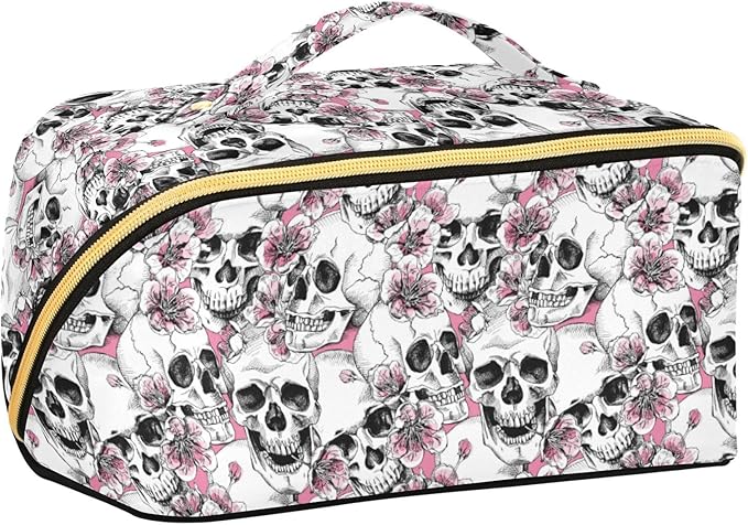 MNSRUU Makeup Organizer Bag, Travel Makeup Bags, Pink Floral Cosmetic Case, Large Capacity, Scratch Resistant, Lightweight