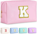 TOPEAST Initial Cosmetic Bag, PU Leather Waterproof Travel Toiletry Bag, Monogrammed Gifts for Women, Personalized Birthday Gift for Sister Friends, Cute Stuff for Girls (Pink K)