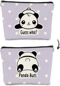 Panda Gifts Purple Makeup Bag,Gifts for Panda Lover Wonmen Girls,Cute Baby Panda Guess What It's Pug Butt Cosmetic Bag,Makeup Case for Teen Girls Daughter, Panda Accessories(Purple Dots)