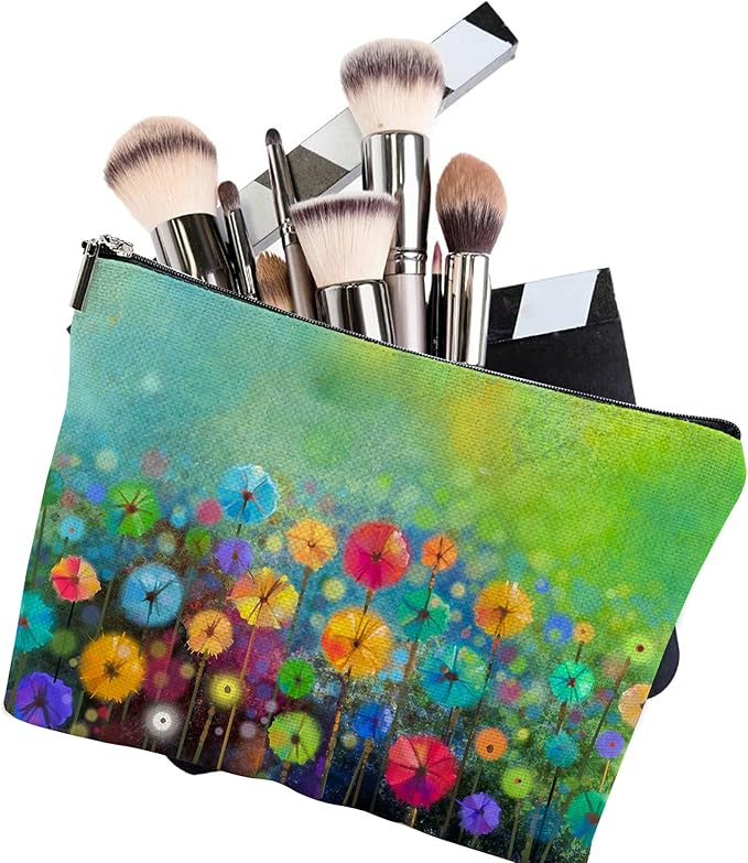 Floral Watercolor Painting Cosmetic Bag Mini Portable Travel Toiletry Bag Organizer Makeup Brushes Aesthetic Accessories Waterproof Storage Bag for Women