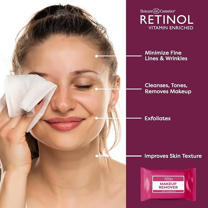 LIVAURA Retinol Individually Wrapped Makeup Remover Wipes, travel essentials for Travel & On the Go, women facial cleansing wipes, remove makeup mascara, with micellar water, 30 single face wipes