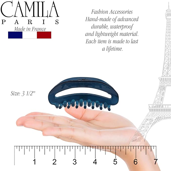Camila Paris CP3125 French Hair Clip for Women, Blue, Girls Hair Claw Clip Jaw Fashion Durable and Styling Hair Accessories for Women, Luxury Ladies Strong Hold No Slip Grip Clamp, Made in France