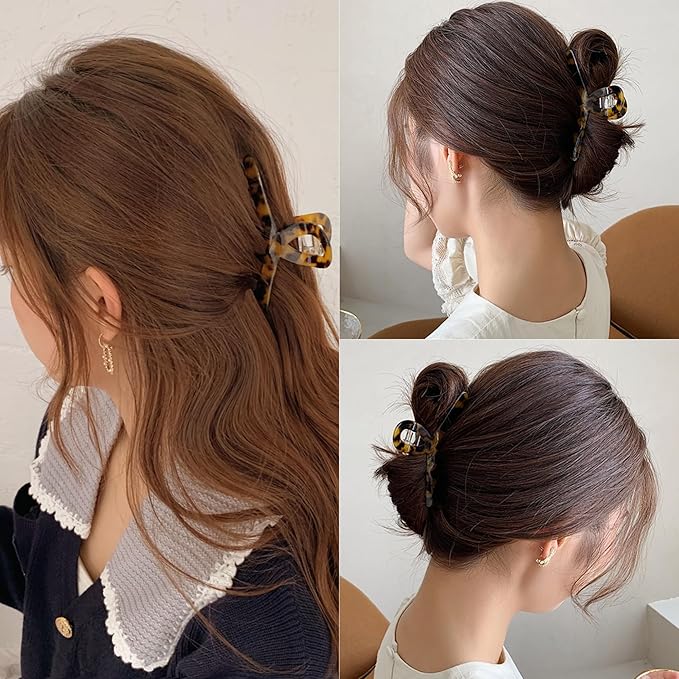 SINIDE Cellulose Acetate Hair Claw Clips for Women, Large Tortoiseshell Hair Clips No Slip Big Hair Jaw French Design Hair Barrettes Grip Leopard Print Clamps Hair Accessories for Ladies (3 Pack)