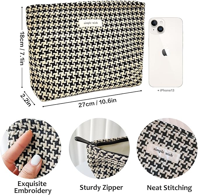 STARDW Parallel Checkered Makeup Bag Cute Cosmetic Bags for Women Girls, Travel Toiletry Bag Large Capacity Zipper Makeup Pouch, Purse Organizer Pouches(Checkered)