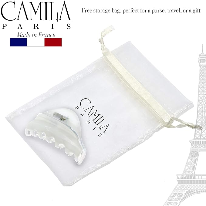 Camila Paris CP2555 French Hair Clip for Women for Thick Hair for Long Curly Wavy Hair, White, Girls Hair Claw Clips Jaw Styling Hair Accessories for Women, Strong Hold No Slip Grip, Made in France
