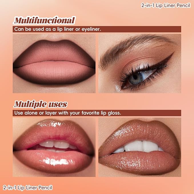 Noerrors 2-in-1 Lip Liner Pencil with Silicone Blending Tip,Creamy Matte Lip Pencil for Defining, Precise Application,Long-Lasting,Smudge-Resistant Lip Contour,Cocoa,Shaping & Featherproof Lock Makeup