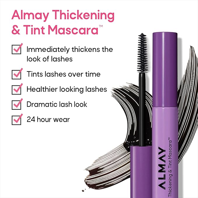 Almay Thickening & Tint Mascara, Instant Soft Full Volume, Conditions & Darkens Natural Lashes Over Time, No Flaking or Clumping, 401 Blackest Black, 0.28 fl oz
