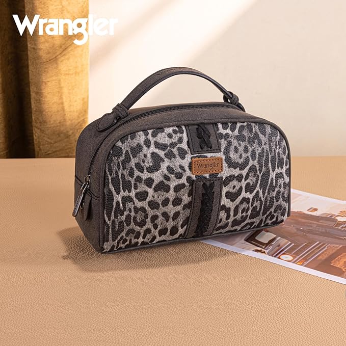 Montana West Wrangler Makeup Bags for Women Leopard Print Toiletry Bag Small Travel Cosmetic Organizer for Gift