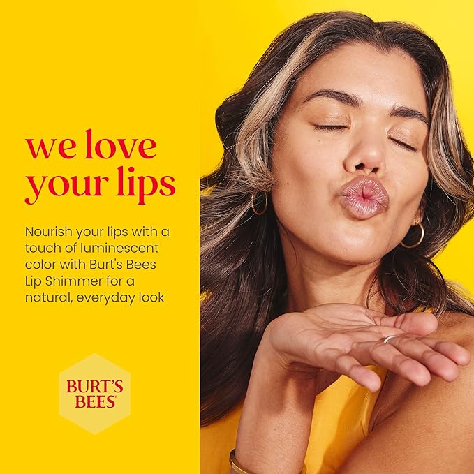 Burt's Bees Shimmer Lip Tint Set, Tinted Lip Balm Stick, Moisturizing for All Day Hydration with Natural Origin Glowy Pigmented Finish & Buildable Color, Grapefruit (4-Pack)