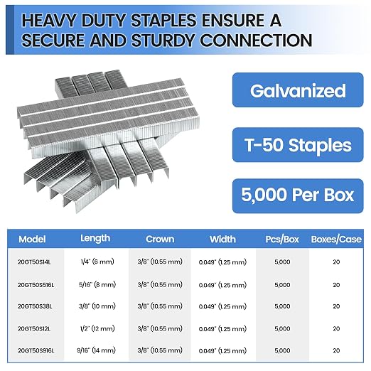 meite T-50 Staple Gun Staples, 3/8 Inch Heavy Duty Staples, Galvanized 20 Gauge - Image 2