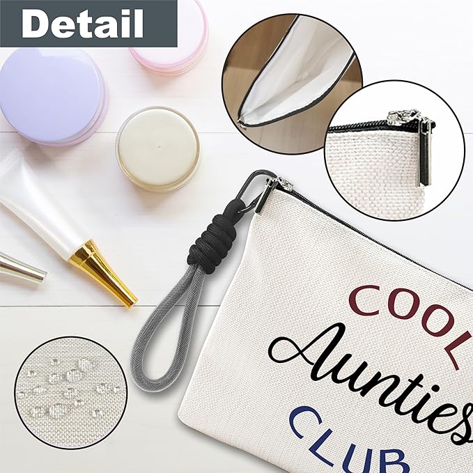 Funny Make Up Bag For Woman, Cosmetic Bag With Hand Strap - Cool Aunties Club - Lined Toiletry Bag, Classic Sporty Pouch, Preppy Organizer With Zipper, Women Essentials & Accessories - B12