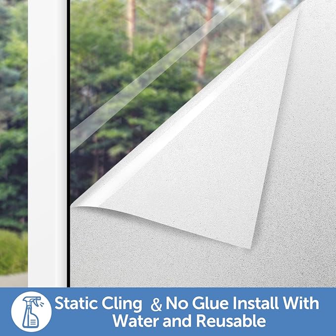 HIDBEA Frosted Window Privacy Film - Non Adhesive Static Cling Glass Stickers Sun UV Blocking Heat Control Door Covering Decals for Home Office, 23.6 x 78.7 Inch