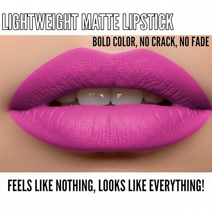 Mynena Hot Pink Long Lasting Lipstick for Women Waterproof & Transfer-Proof | Hydrating with Shea Butter | Bold Pigment Intense Matte Color Lip Stain | Talc-Free & Vegan Product that Performs | Rosa