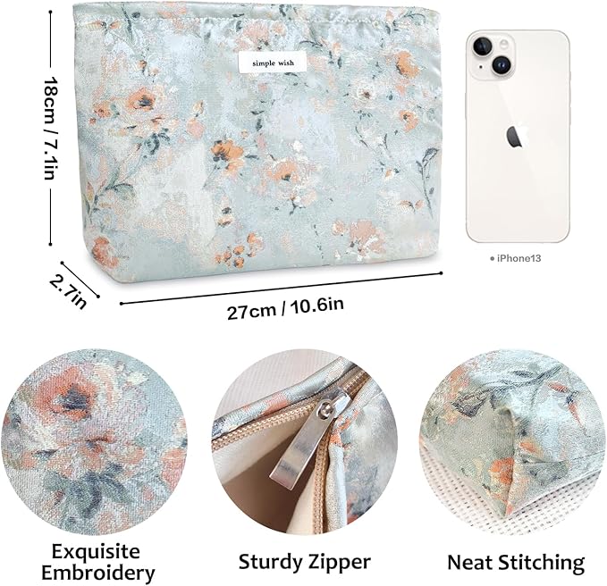 STARDW Aesthetic Floral Makeup Bag Cute Small Cosmetic Bags for Women Girls, Travel Toiletry Bag Large Capacity Zipper Makeup Pouch, Purse Organizer Pouches (Aesthetic Roses)