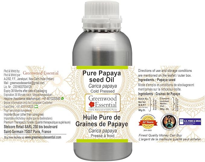Greenwood Essential Pure Papaya Seed Oil (Carica Papaya) Cold Pressed 300ml (10 oz)