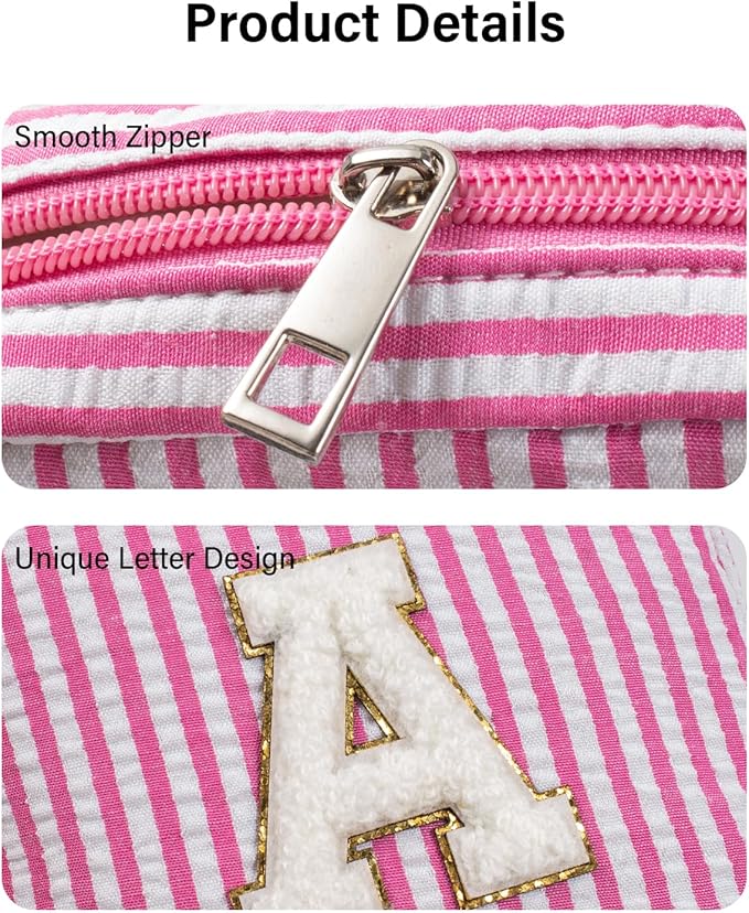 LETGO Personalized Initial Makeup Bag Pink Cosmetic Bag Travel Toiletry Bag Girlfriend Teacher Gifts Makeup Bag for Women Girlfriend Sister Wife Grandma Daughter Gifts