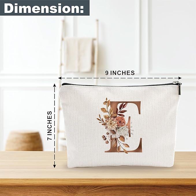 A-Z Boho Personalized Cosmetic Bag-Floral Cotton Letter Makeup Bag With Zipper-Artistic Cosmetic Bag For Travel-Bride,Birthday Gift For Women Daughter Friends-Women Makeup Organizer-A05