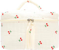 PAZIMIIK Quilted Makeup Bag Large Travel Zipper Soft Cosmetic Case for Women Girls Make Up,Cherry Beige