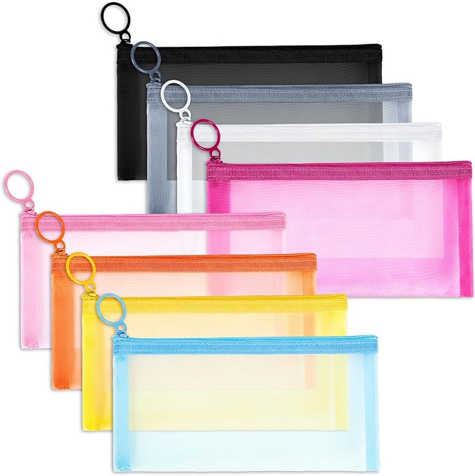 8 Pack Mini Zipper Mesh Makeup Bags, Nylon Cosmetic Bags Toiletry Purse Travel Organizer Bags Inside Bag for Office Travel Organization (Multicolor, M)