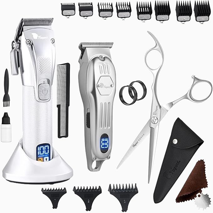 Fagaci Professional Hair Clippers, Hair Scissors & Hair Trimmer Extremely Sharp, Hair Shears, Turbo Power Cordless Hair Clippers & Hair Trimmer Set