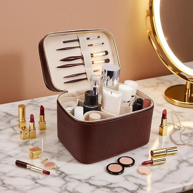 Makeup Case, Large Capacity Waterproof Double Layer Cosmetic Bag with Removable Divider, Double Compartment Brush Organizer, Multi-functional Travel Organizer