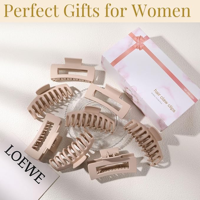 Blond Hair Clips for Women - 8 Pack 4.3 Inch Large Matte Banana Claw Clips for Women Thin Thick Curly Hair, Big Strong Hold jaw