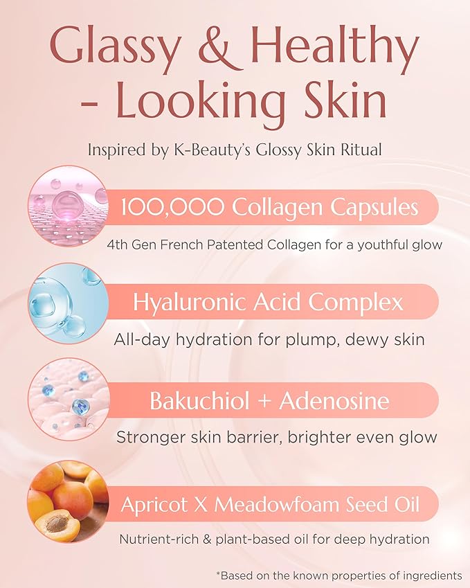 Apricot Collagen Gel Serum Mist - Korean Face Moisturizer French Patented with 8-Layer Hyaluronic Acid, Bakuchiol, Adenosine for Hydration Glow Firming Anti-Aging Spray, 3.38 fl.oz.