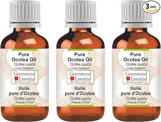Greenwood Essential Pure Ocotea Oil (Ocotea quixos) Cold Pressed (Pack of Three) 100ml X 3 (10 oz)