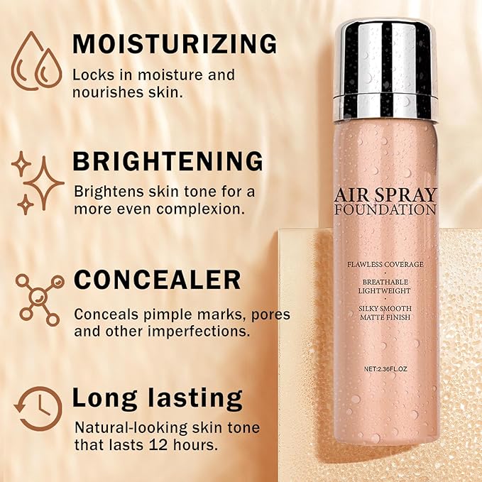 Air Brush Makeup Foundation,Flawless Airbrush Foundation for Older Women,Teenagers,Middle-aged and Mature Skin,Lightweight Moisturizing,Buildable Coverage for Smooth Radiant Skin (02 Beige)