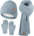 Winter Beanie Hat Scarf Gloves, Warm Fleece Knit Hat Long Scarf Neck Warmer Touch Screen Winter Gloves Set Gifts for Women