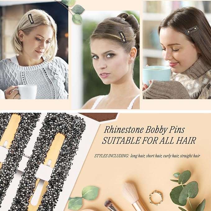 Rhinestone and Crystal Hair Clips 2-Pack, Sparkly Barrettes & Elegant Bling Accessories for Women & Girls(Set12)