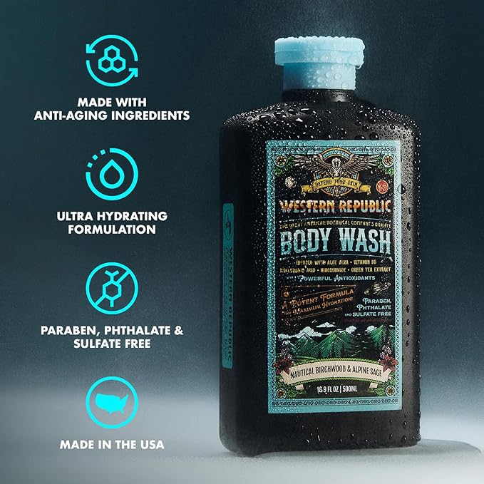 Men's Body Wash | Nautical Birchwood & Alpine Sage and Aviator's Eucalyptus & Fresh Citrus | Hydrating & Anti-Aging Formula with Aloe, Niacinamide & Hyaluronic Acid (2 Pack) | Made in USA