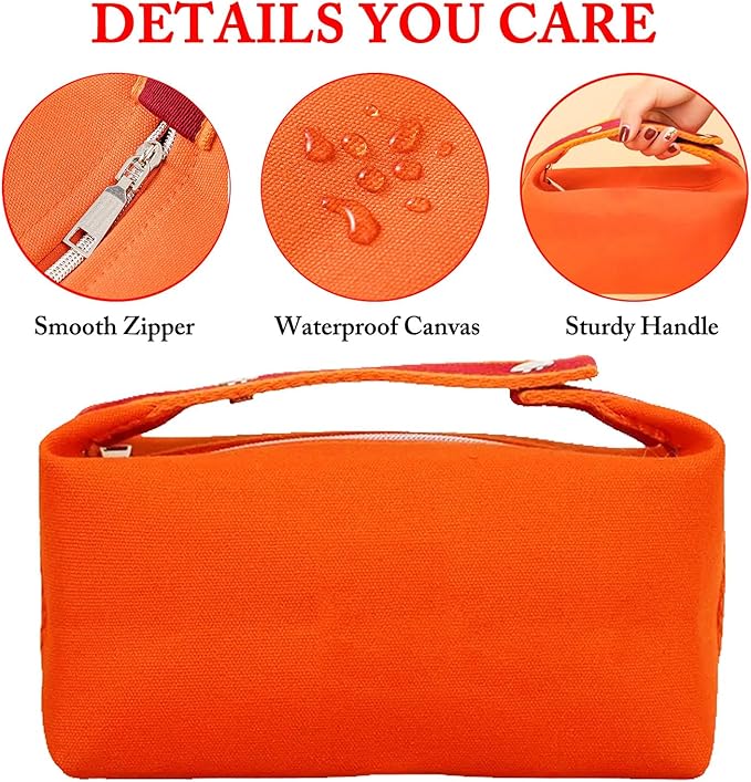 Travel Makeup Bag, Waterproof Canvas Cosmetic Bag Make Up Organizer Case for Women, Large Toiletry Bag Skincare Pouch for Toiletries Accessories Brushes