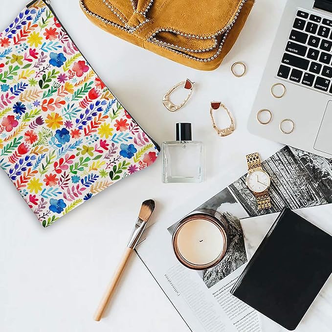 Makeup Bag Colorful Leaves Cosmetic Bag Mini Portable Travel Toiletry Bag Organizer Makeup Brushes Aesthetic Accessories Waterproof Storage Bag for Women