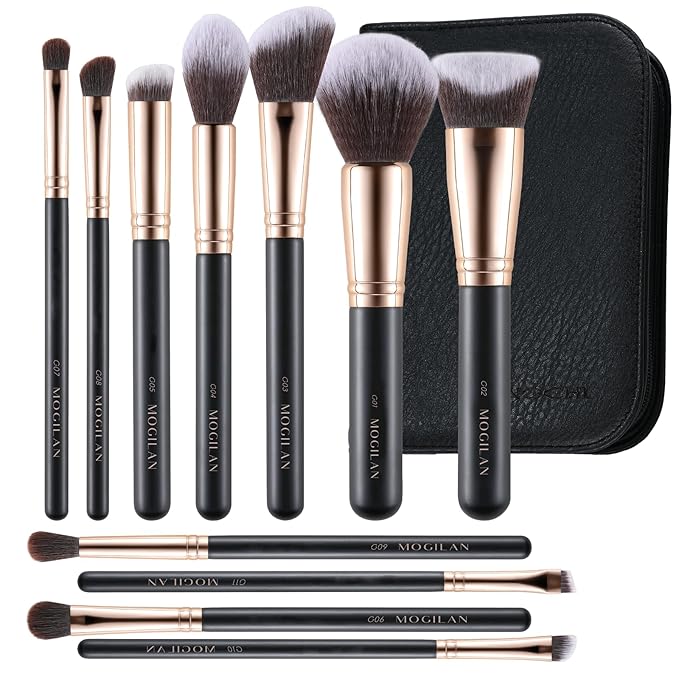 Makeup Brush Set with Black Travel Case -Premium Soft Synthetic Foundation, Contour & Eyeshadow Brushes for Liquid,Cream & Powder Blending Professional MUA Make Up Kit 11PCS